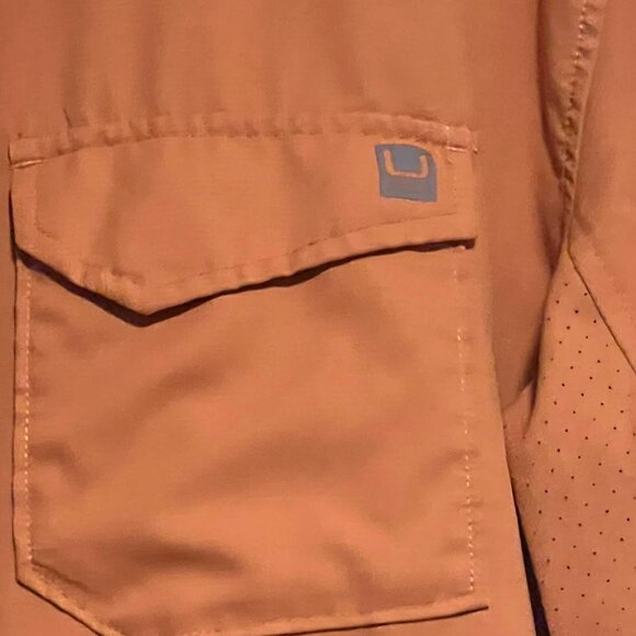 Huk Fishing Mens Tide Point Woven Solid Button Down Short Sleeve Shirt Size M - Picture 8 of 10